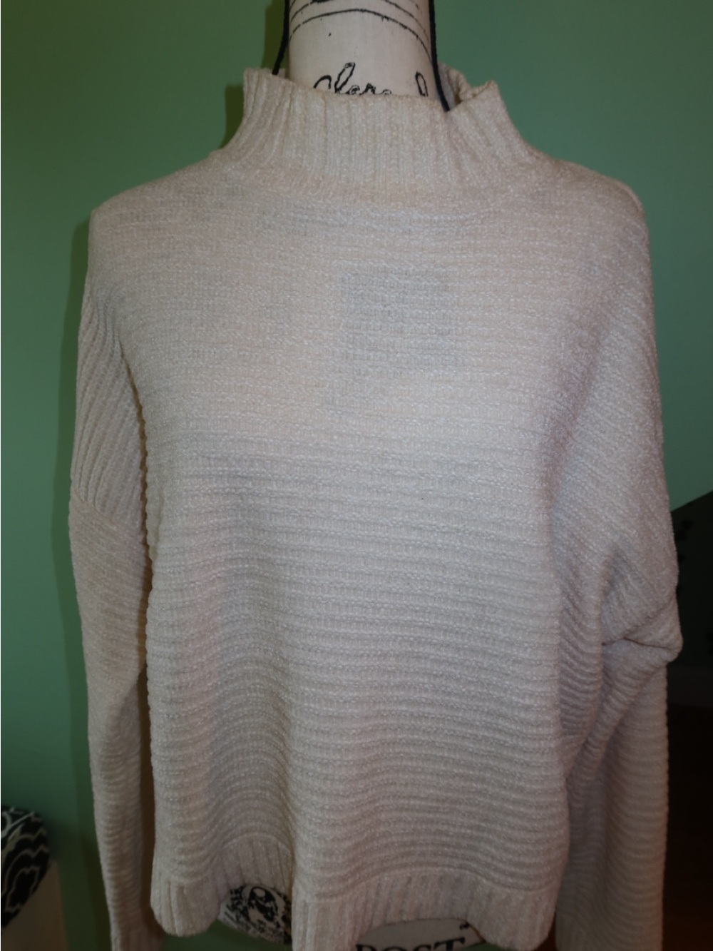 Forever 21 Cream Ribbed Mock Turtleneck Sweater